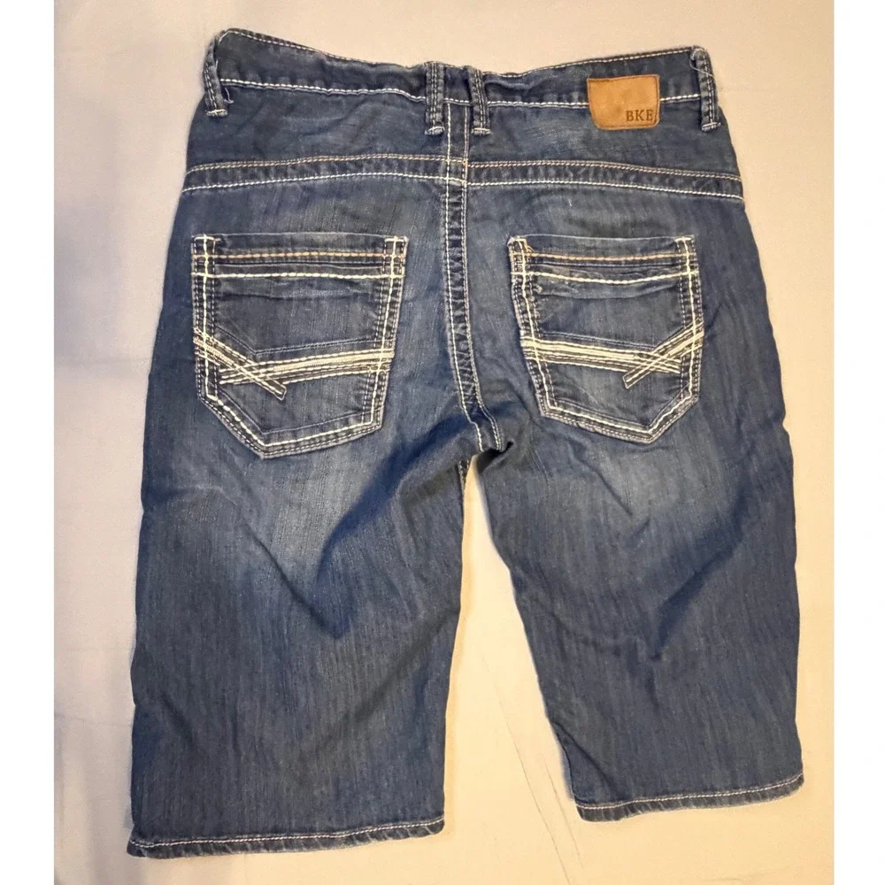 BKE Tyler Mens‎ Denim Shorts Size 29 Medium Wash Distressed Contrast Stitch